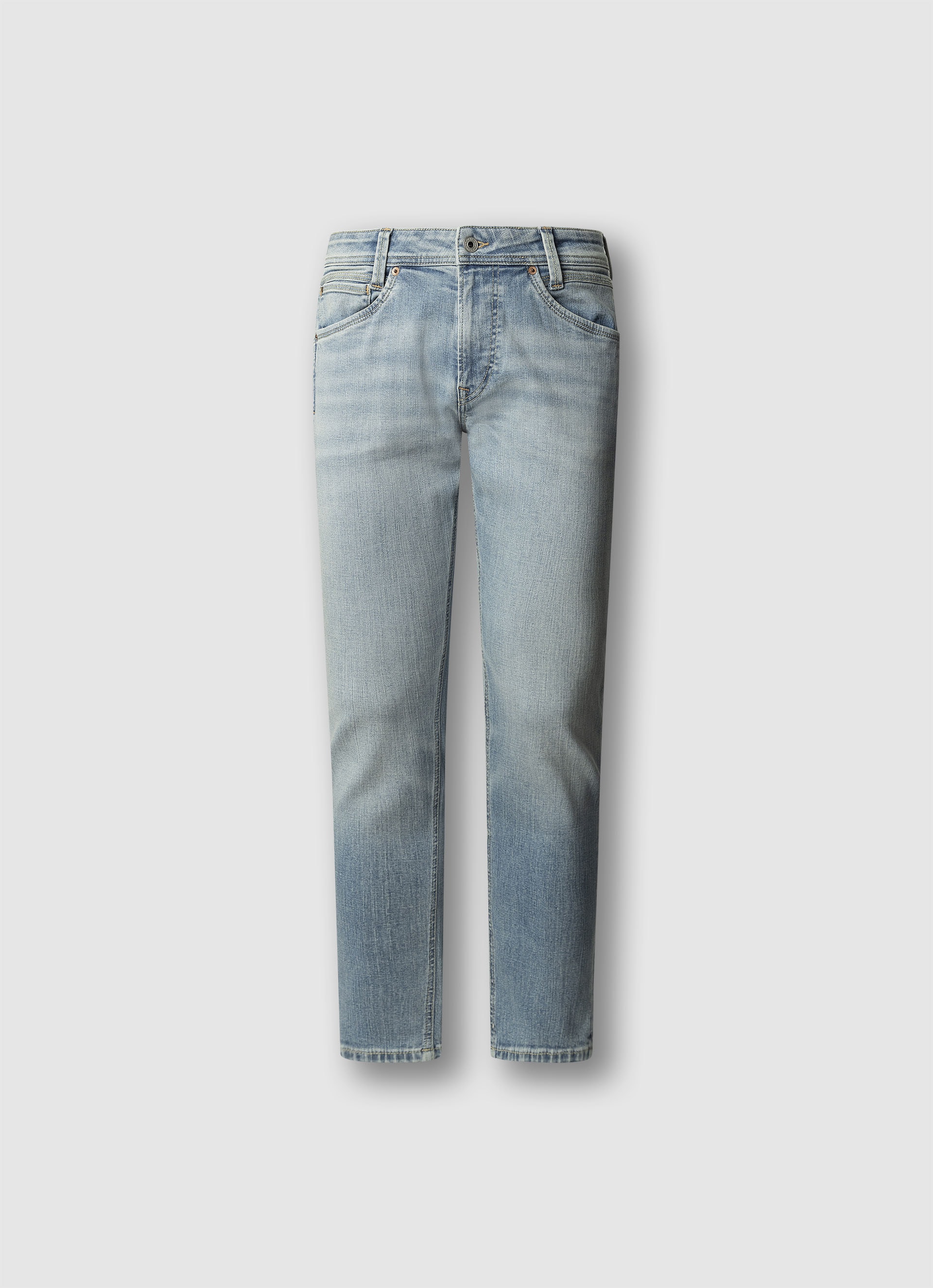 Tapered-fit-Jeans PEPE JEANS "TAPERED JEANS", Herren, Gr. 34, Länge 34, light blau bleached, Denim/Jeans, Obermaterial: 95% Baumwolle, 4% Polyester, 1% Elasthan, gerade, unten schmal lang, Jeans