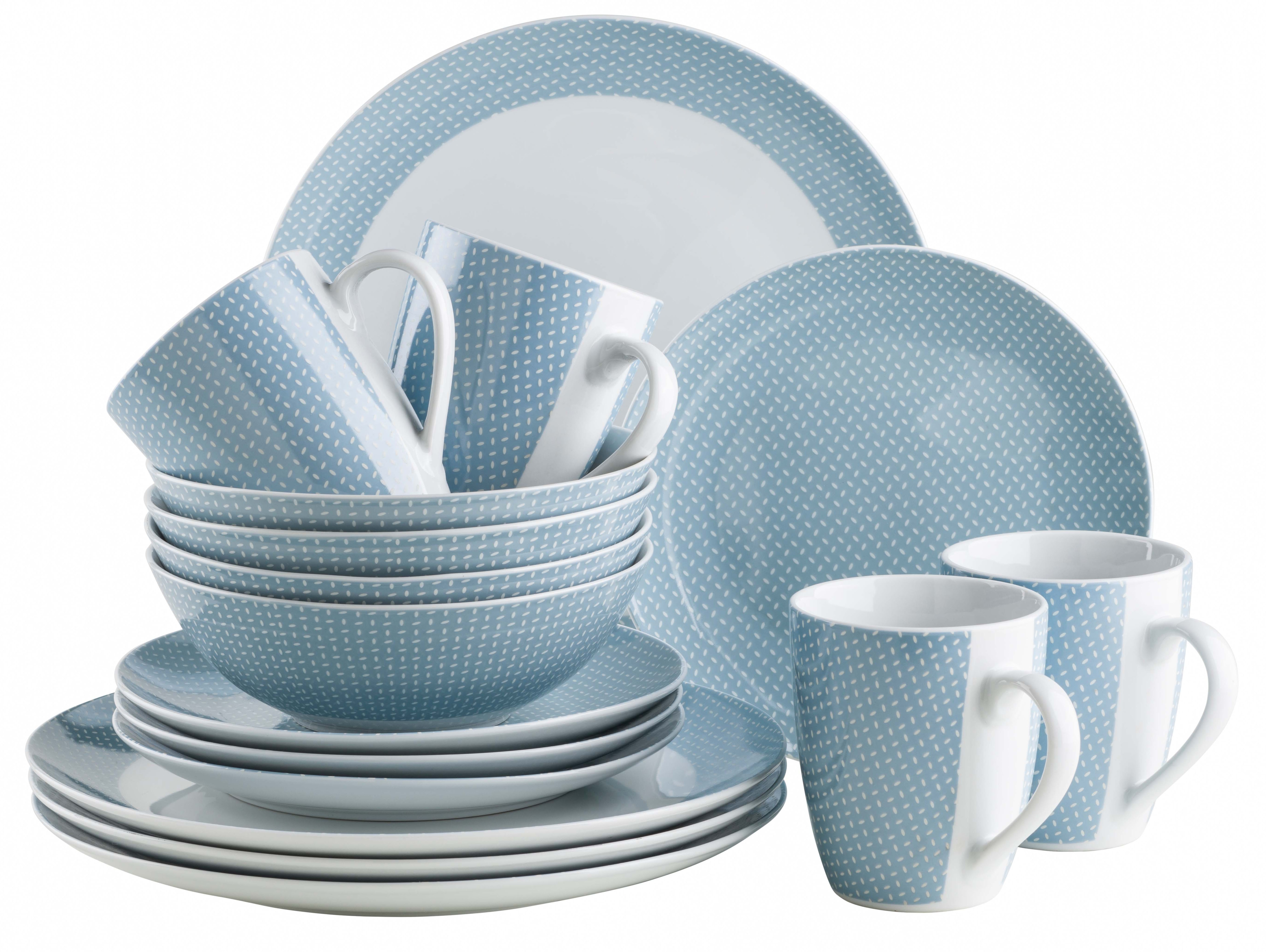 Kombiservice MÄSER "KITCHEN TIME II, Geschirr-Set, Porzellan", blau, 16 Stk., Porzellan, Geschirr-Sets, Kombiservice