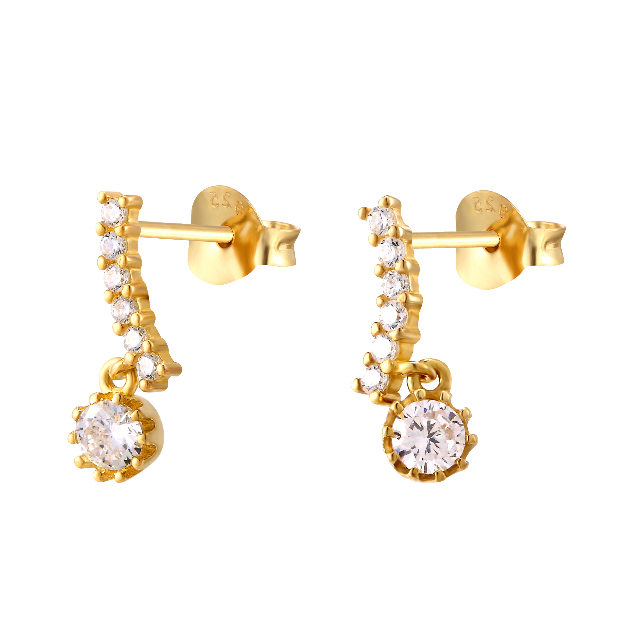 The Jewellery Stockroom Womens 18ct Yellow Gold Plated Sterling Silver White Cubic Zirconia Charm Climber Stud Earrings - One Size