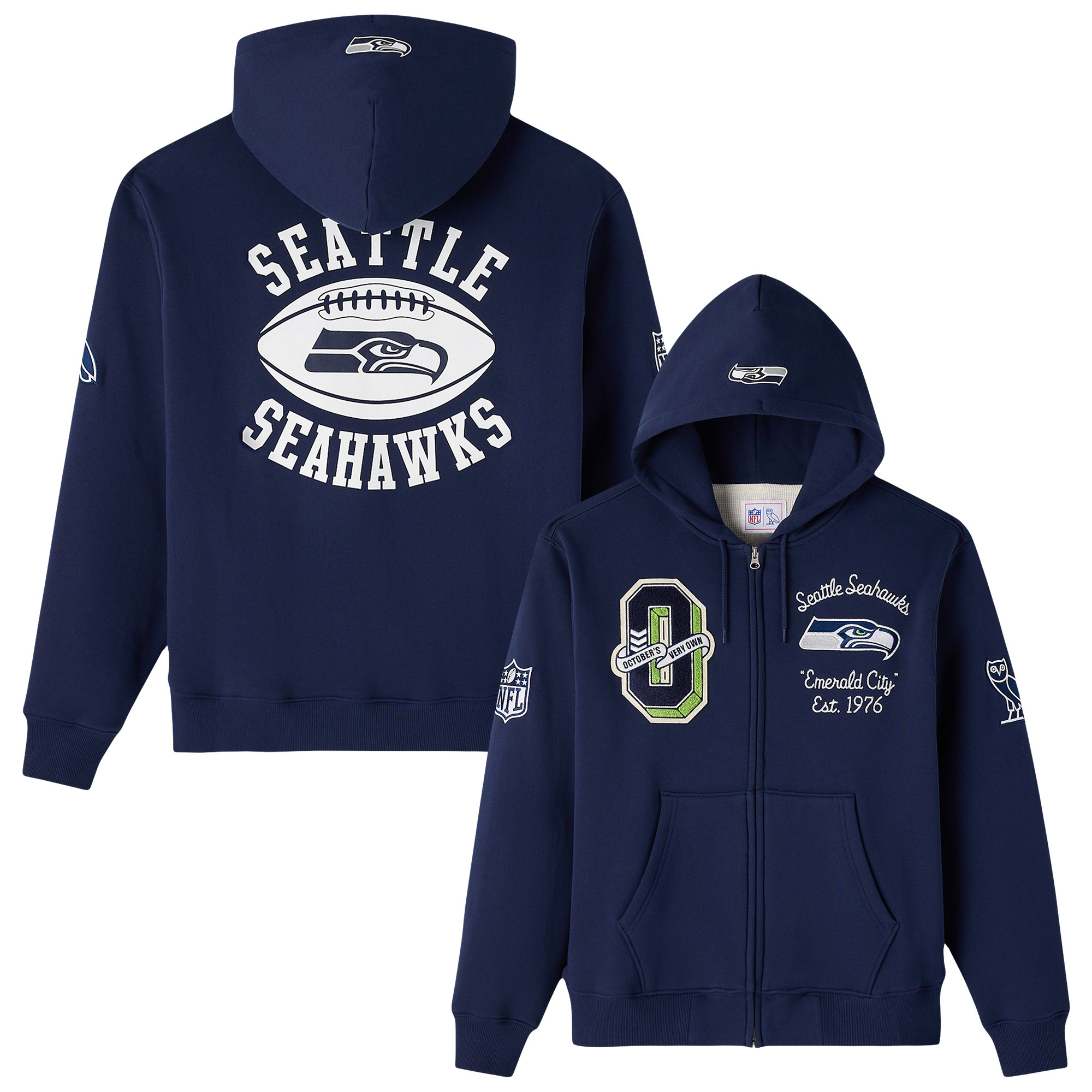 Seattle Seahawks X OVO Reißverschluss Hoodie - Herren Image