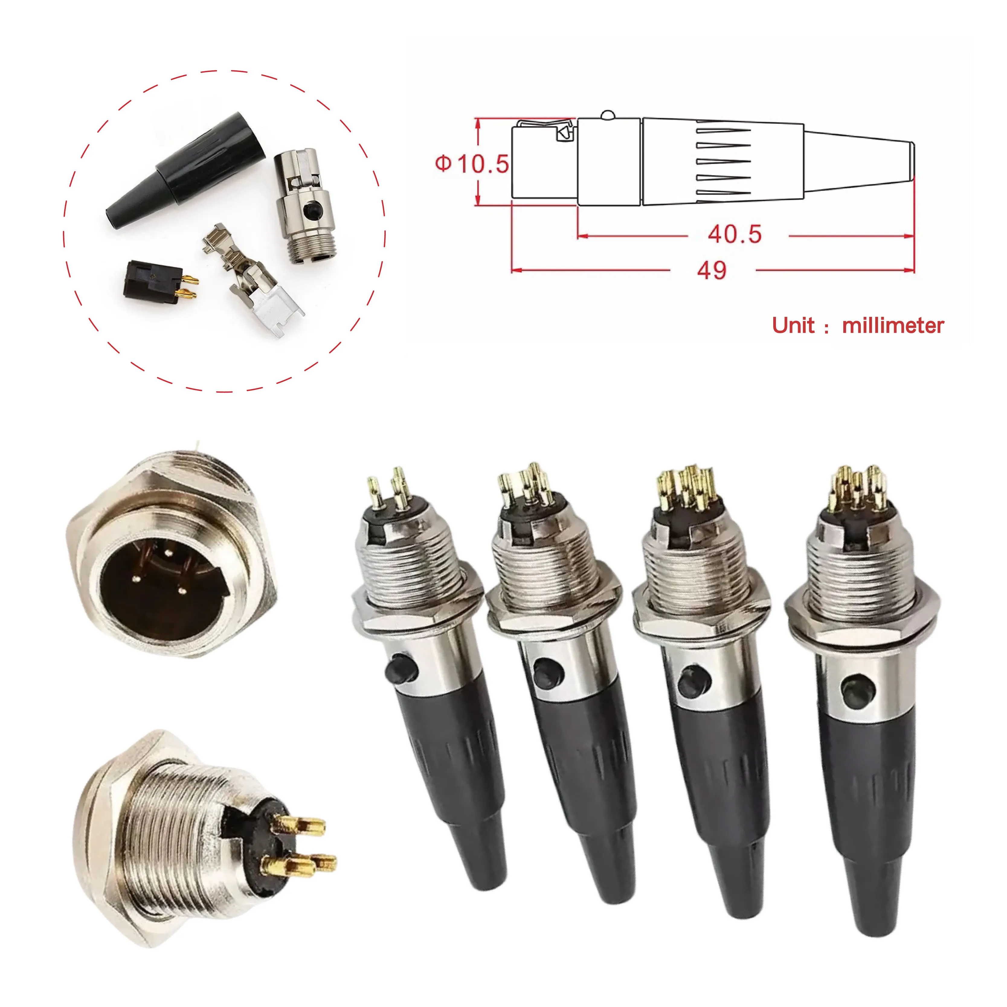 2 stücke Mini XLR 3/4/5/6Pin Stecker Chassis Panel Mount Mini XLR Buchse Jack audio Mikrofon Kabel Löten Stecker Image