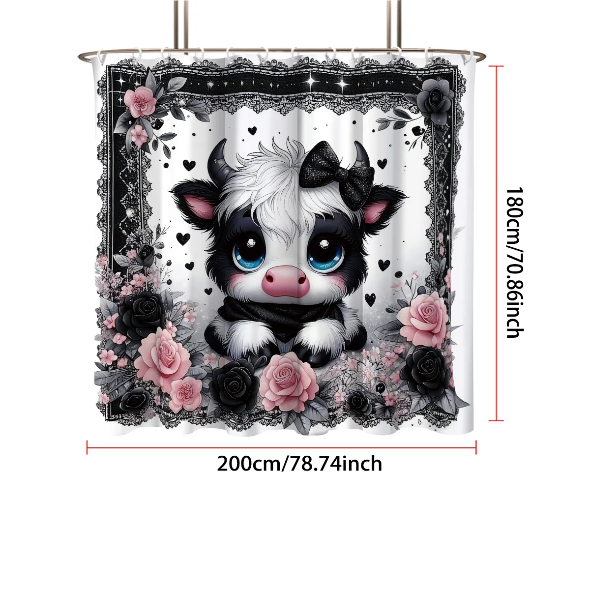 1 Stück wasserdichter Sichtschutz-Duschvorhang mit Cartoon-Motiv, niedlicher Hochlandkuh-Aufdruck und 12 Haken, mehrere Größen, einfach zu installieren