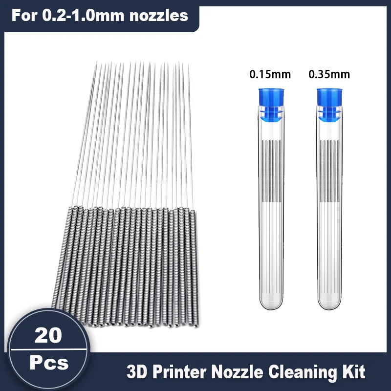 3D-Drucker-Düsen-Reinigungsset, 20 Stück 0.15/0.35mm Nadeln für 0.2–1.0mm Düsen, passend für Bambu Lab X1 P1 A1 Mini Ender 3 K1 MK8 Image
