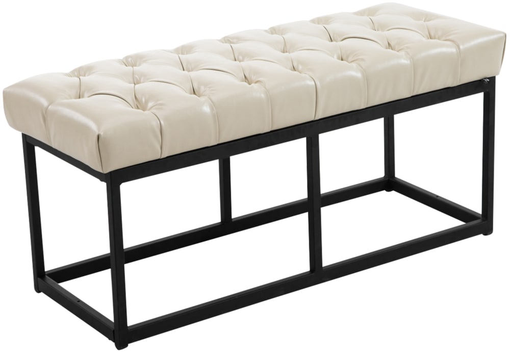 Banquette avec pieds en métal assise en pvc et synthetique Crème