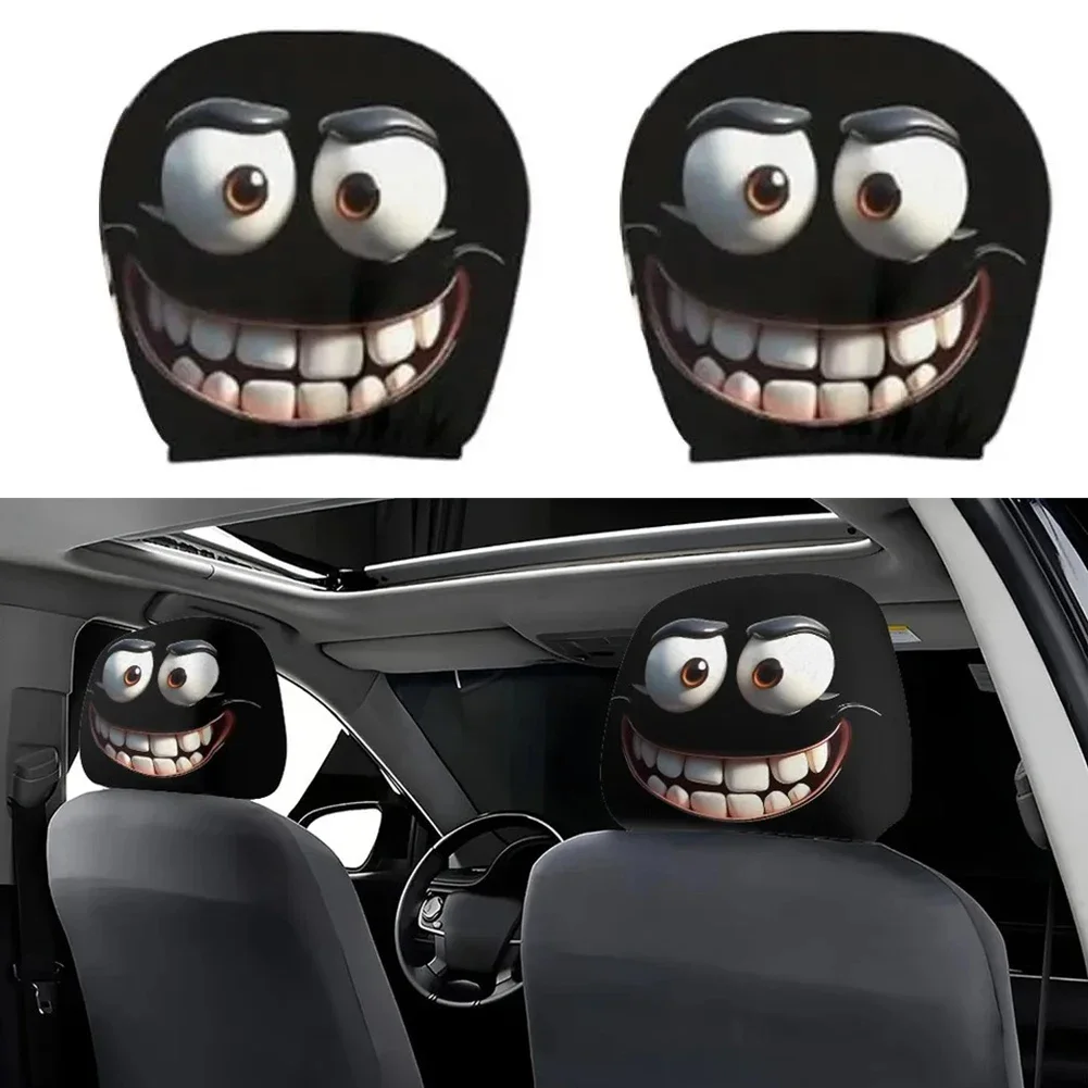 2PCS Lustige Cartoon Auto Kopfstütze Abdeckung Augen Auto Sitz Kopfstütze Schutz Gruselige Autos Sitzbezüge für Autos für Halloween Weihnachten Image