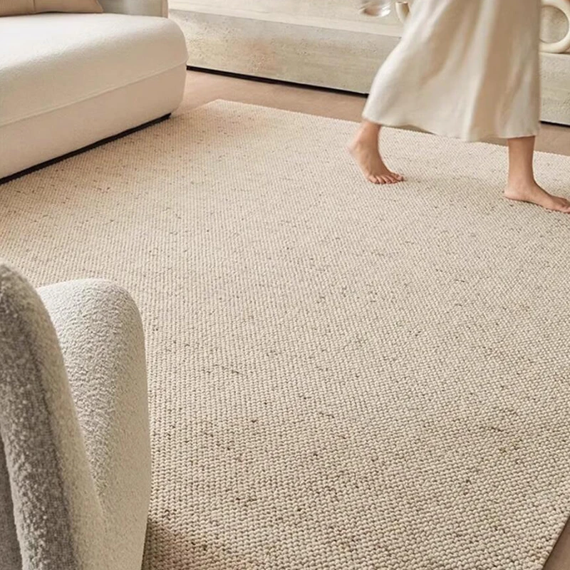 Imported Wool Living Room Carpet Solid Color Cream Style Rug for Bedroom Large Thick Simple Study Floor Mat Office Luxury Carpet