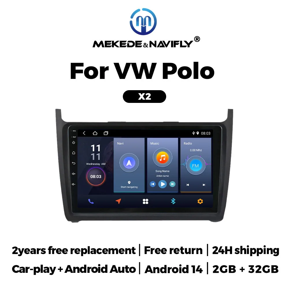 MEKEDE 2din 9 zoll Android14 Auto Radio für VW Polo Golf Passat Multimedia Video Player GPS Navigation Carplay Android Auto WIFI Image