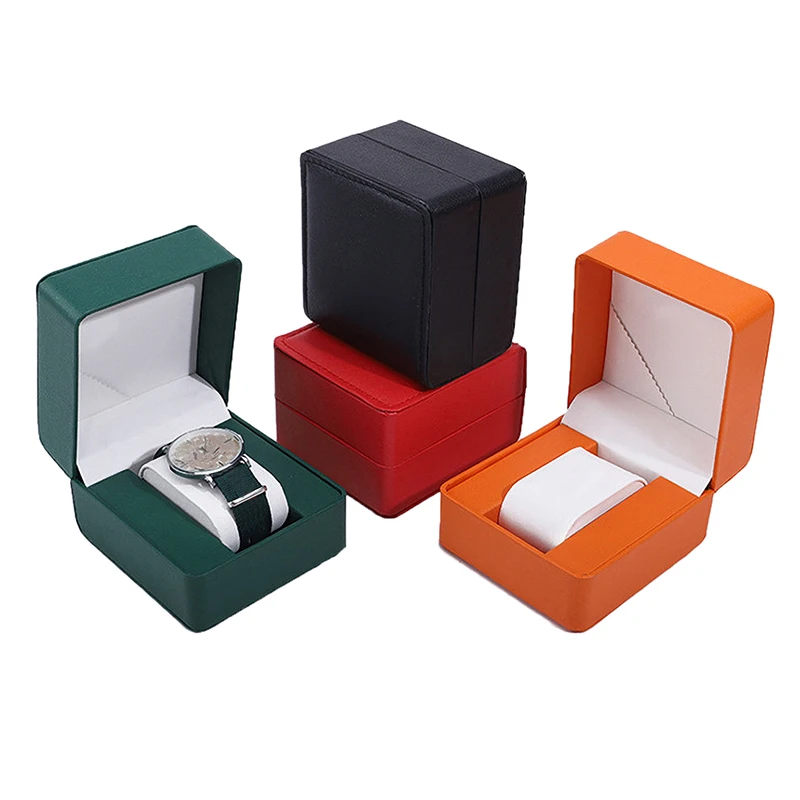 Schwarze Einzeluhr-Geschenkbox mit Kissen, PU-Leder, Armbanduhr-Vitrine, Organizer für Herren, Clamshell-Uhrengehäuse aus PU-Leder