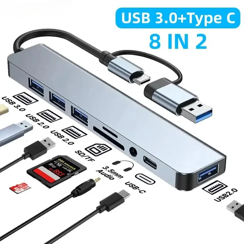 USB 3.0 Typ C Adapter Docking Ststion USB 2.0 Port TF SD Kartenleser Audioausgang Multi-Hub Splitter für MacBook Pro Computer Image