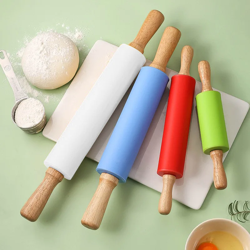 Nicht-Stick Silikon Nudelholz Holzgriff Gebäck Teig Mehl Roller Küche Kochen Backen Werkzeug Für Pasta Cookie Teig Image