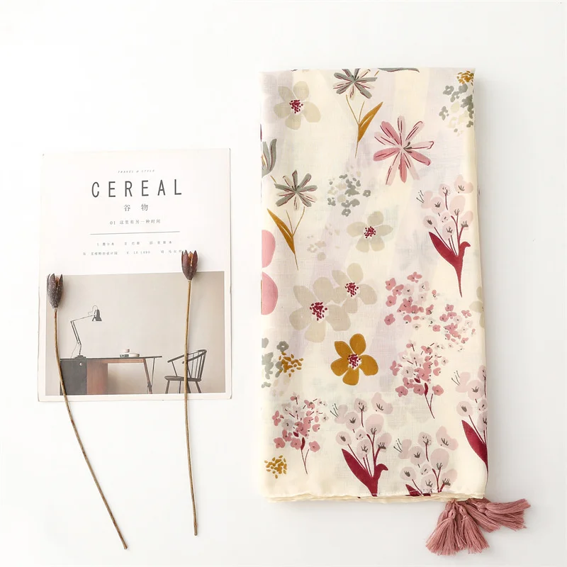 Floral Quaste Viskose Schal Schal für Frauen Drucken Baumwolle Hijab Dame Hohe Qualität Pashmina Stola Bufandas Muslimischen Foulard Hijab Image