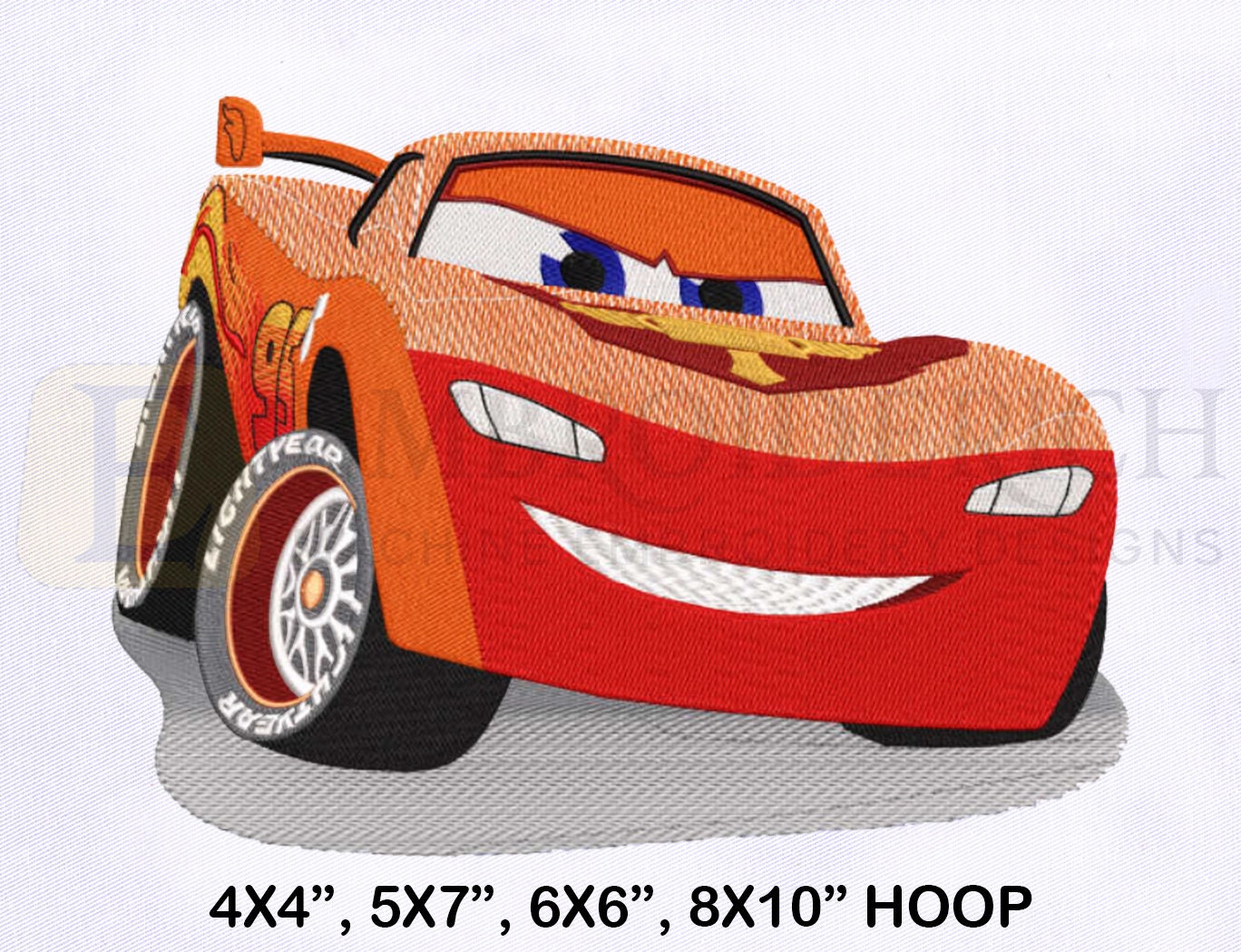 Disegno per ricamo a macchina Saetta McQueen, Disegni per ricamo McQueen, Disegni per ricamo auto McQueen, Disegni per ricamo a macchina in 4 misure