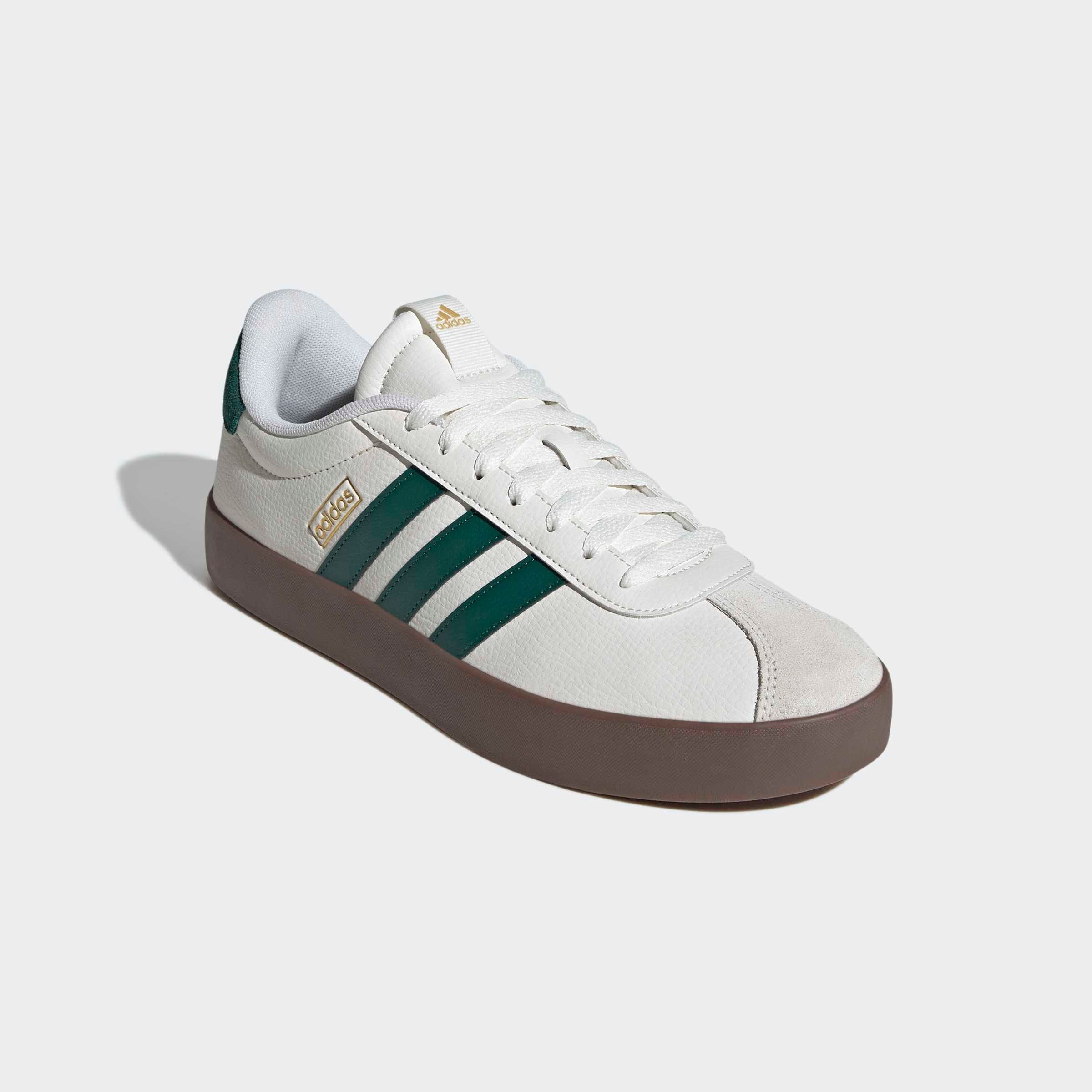 Sneaker ADIDAS SPORTSWEAR "VL COURT 3.0", Herren, Gr. 45, core weiß, collegiate grün, gum5, Leder, Synthetik, Schuhe Sneaker, inspiriert vom Design des adidas samba