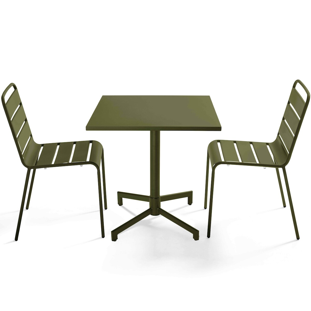 Oviala Business Set aus 70 cm Tisch und 2 Gartenstühlen aus Metall Khakigrün Image