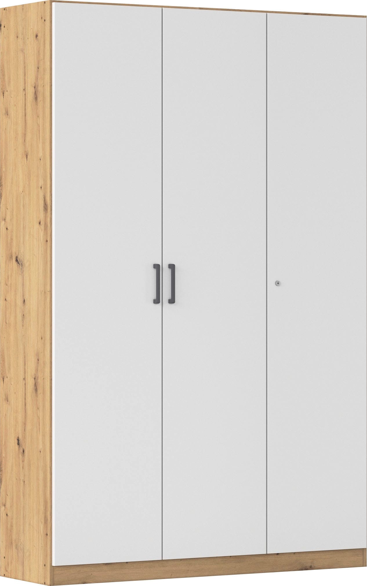 Mehrzweckschrank RAUCH "Garderobe Kleiderschrank Schrank Schuhschrank Putzschrank MINOSA", eiche artisan, alpinweiß, griffe graumetallic, B:136cm H:210cm T:41cm, Holzwerkstoff, Schränke, Mehrzweckschrank, In 4 Breiten mit vielen Einlegeböden für... Image