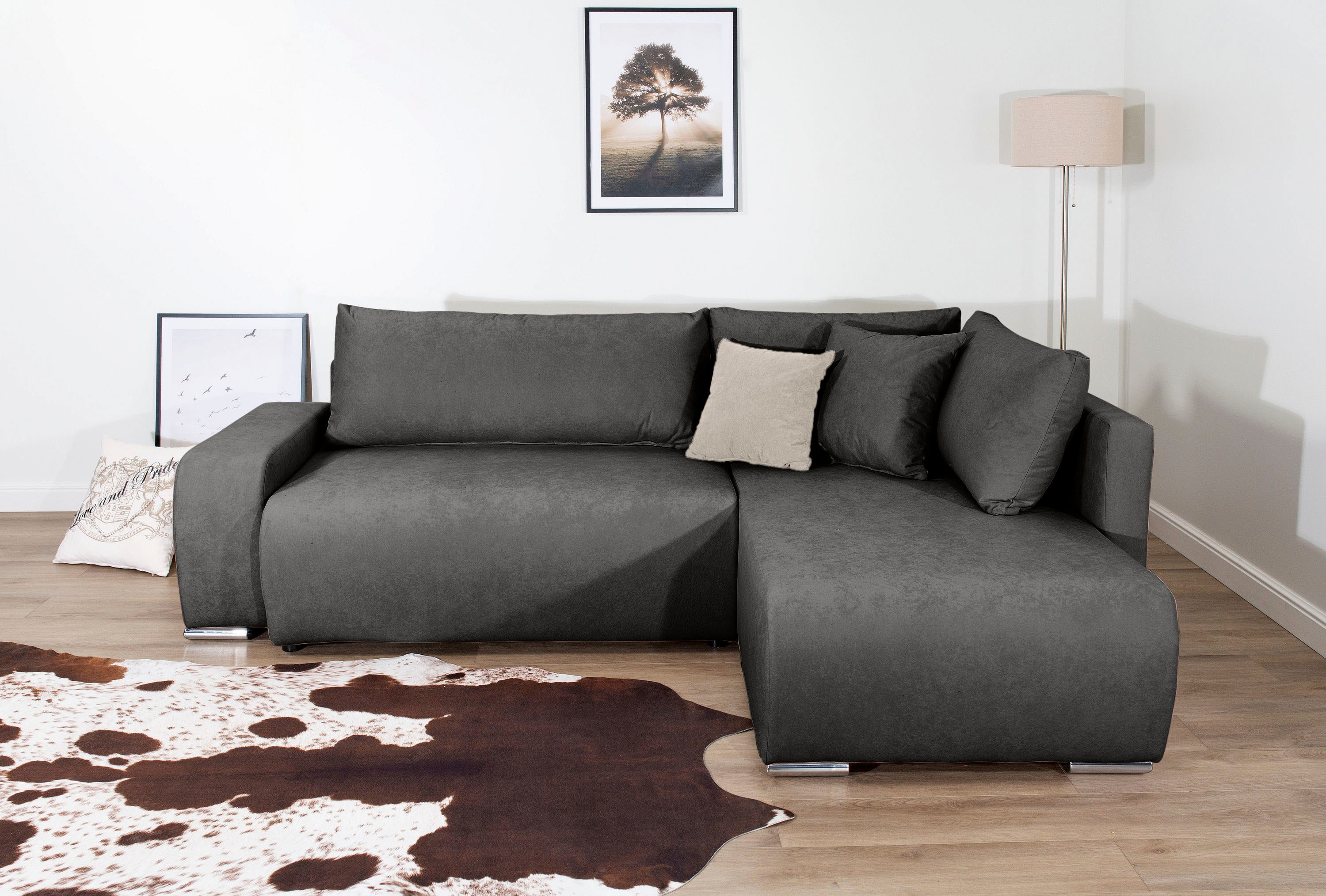 Ecksofa COLLECTION AB "Poppy, L-Form, Breite 227 cm mit Schlaffunktion", anthrazit, B:227cm H:41cm T:169cm, 100%Polyester, Sofas, Ecksofa, inkl. Schlaffunktion und Bettkasten
