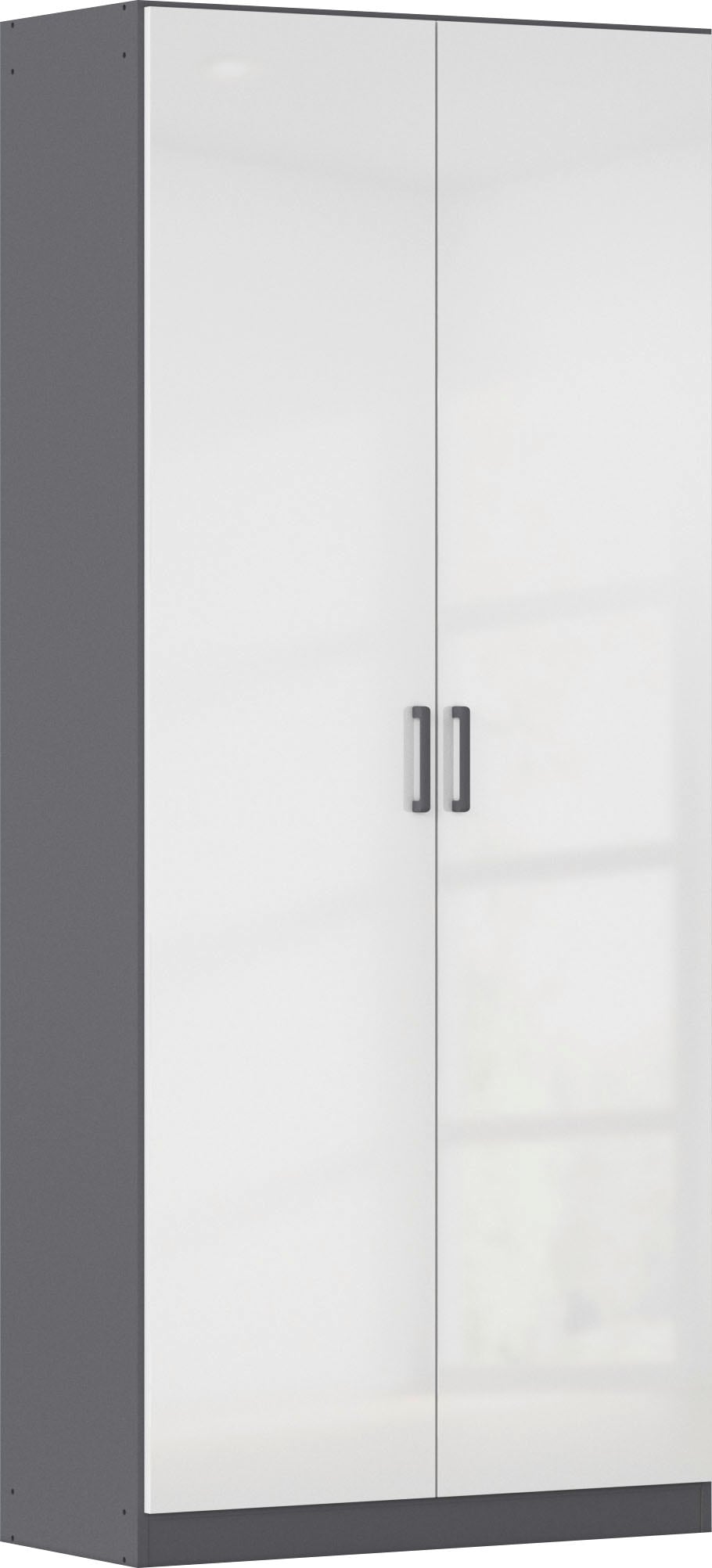 Mehrzweckschrank RAUCH "Garderobe Kleiderschrank Schrank Schuhschrank Putzschrank MINOSA", graumetallic, hochglanz weiß, griffe graumetallic, B:91cm H:210cm T:41cm, Holzwerkstoff, Schränke, Mehrzweckschrank