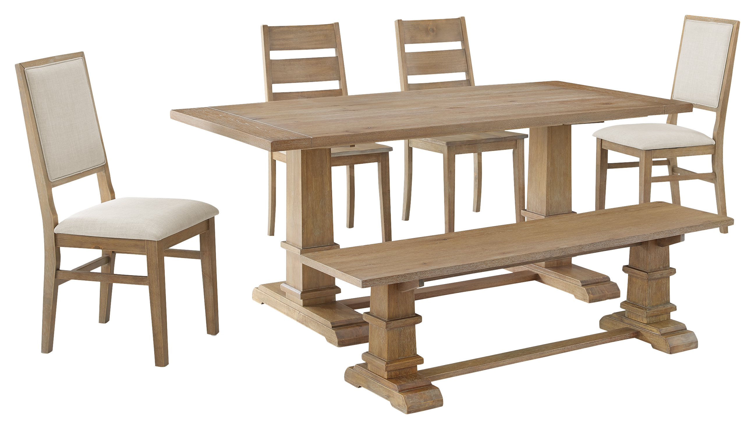 Crosley Joanna 6-Piece Dining Set with Bench, 2 Ladder Back Chairs, and 2 Upholstered Chairs