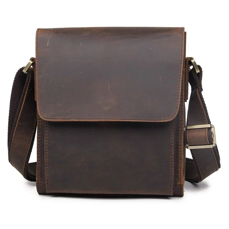 Vintage Fashion Genuine Leather Men Shoulder Bags Leather Messenger Bags Men Crossbody Bag Casual Bag Cowboy Style Brown