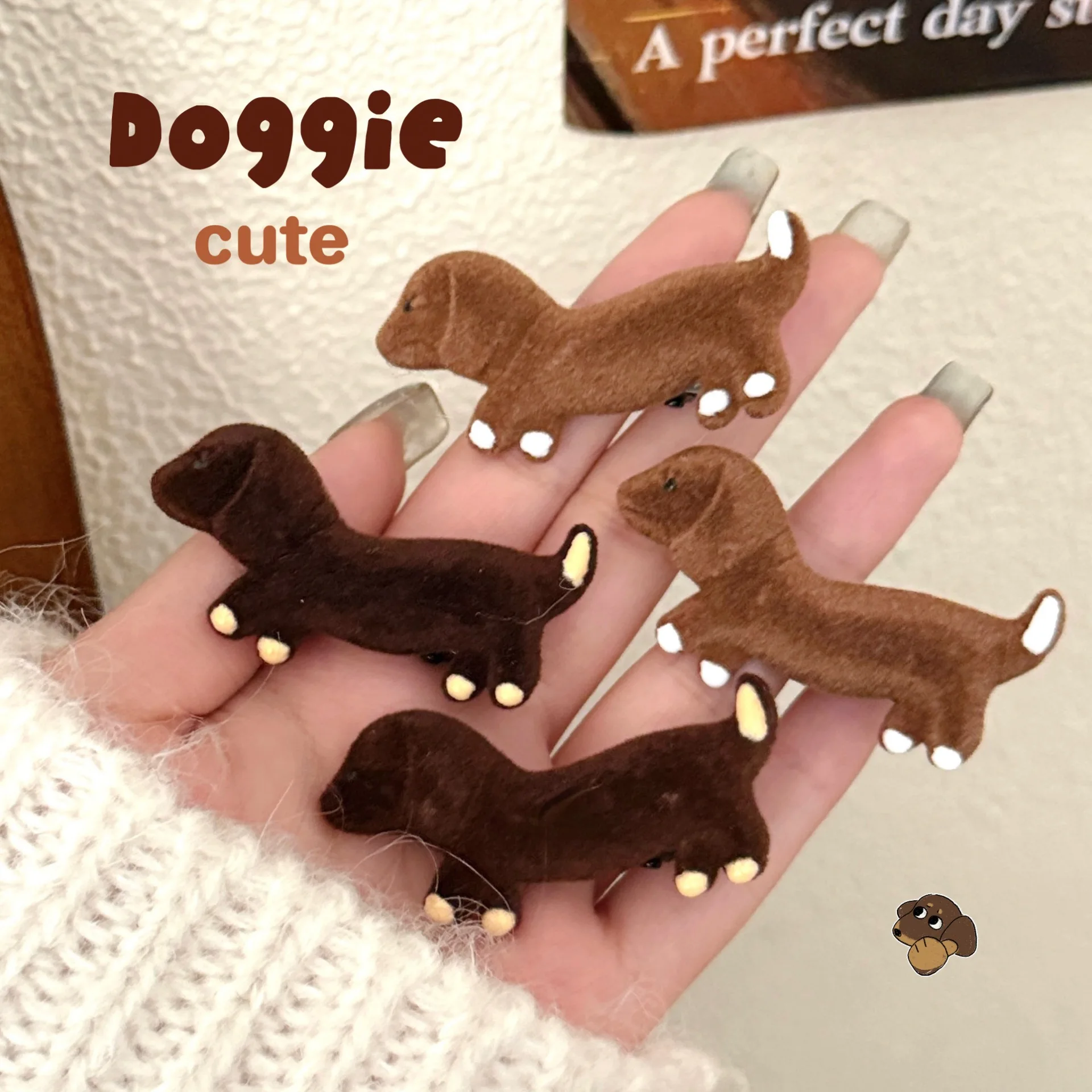 1/2/4 Stück süße tiefe kaffeefarbene Hunde-Haarspange, seitliche Wurst-Hunde-Dekoration, Pony-Clip Image