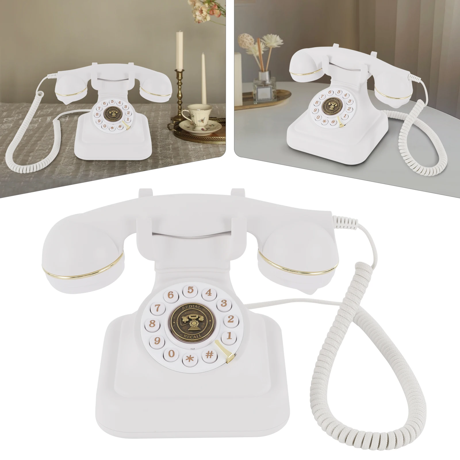 Volume Controllable Vintage Retro Telephone White Classic Corded Landline Phone for Home Office Decoration, Ms-302 Desktop Decor
