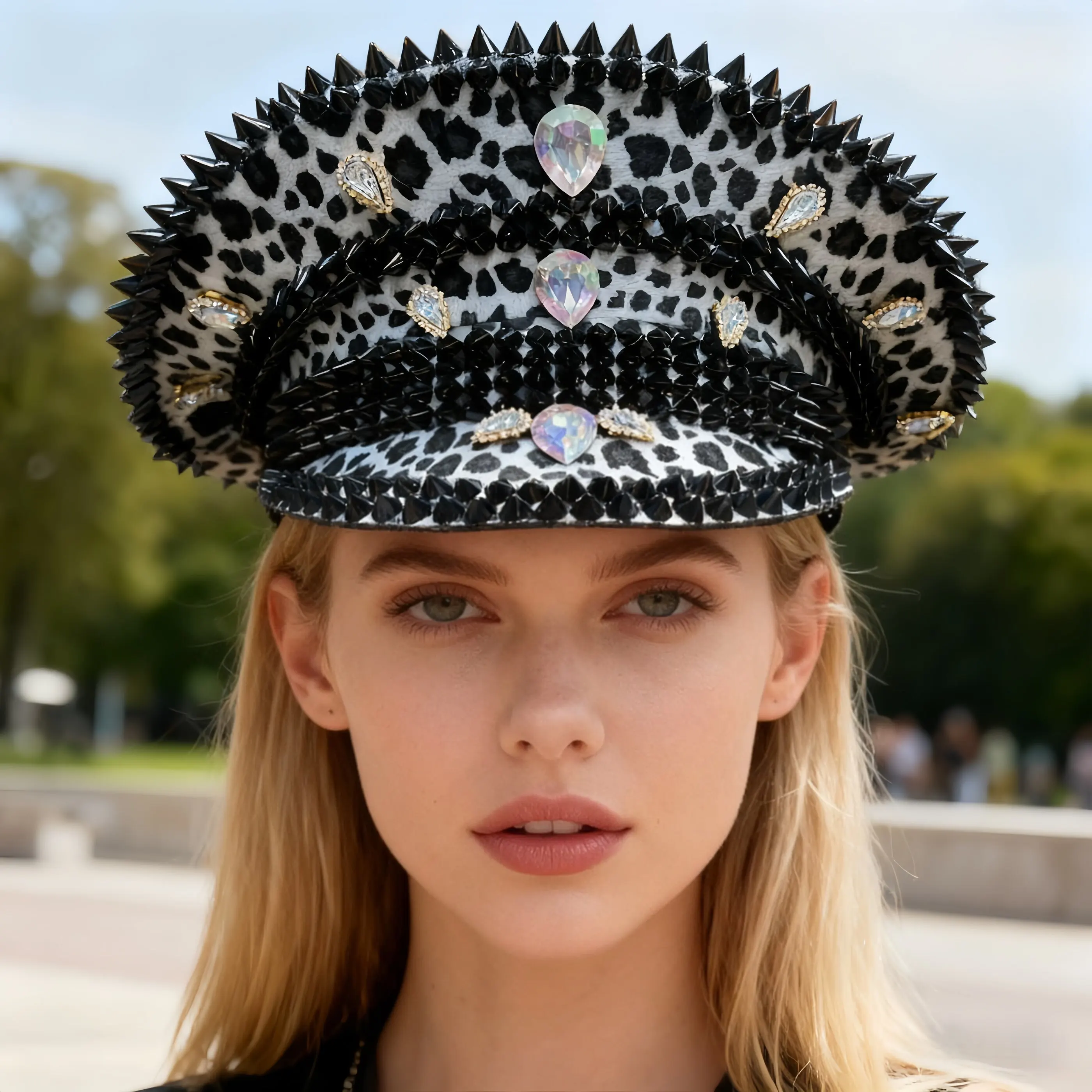 HongLuan Glitzer Disco Steampunk Kapitän Hut Strass für Burning Man Festival Frau, Militärzubehör & Militärkappen Image