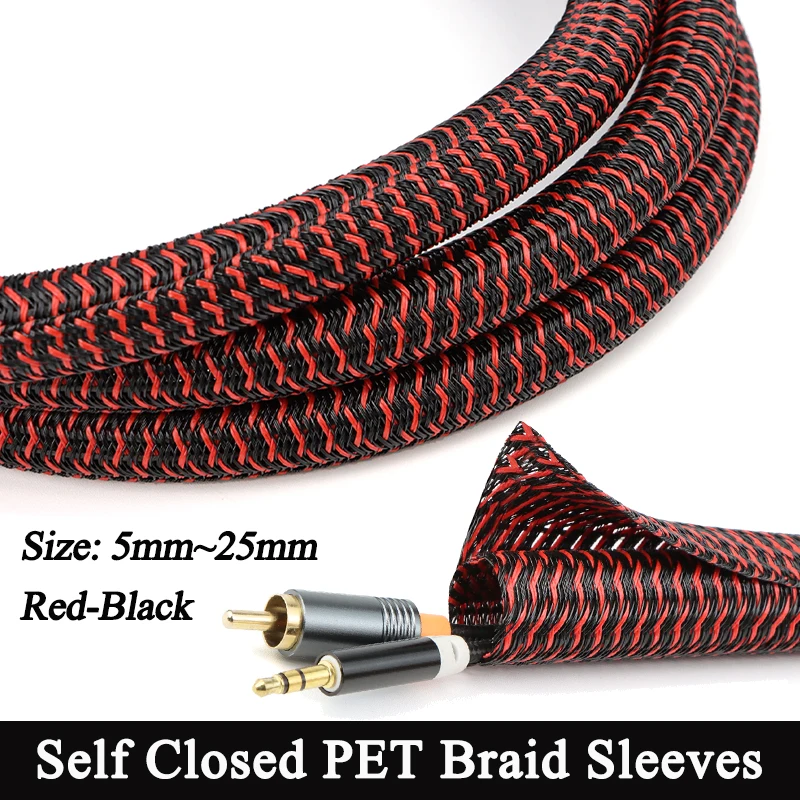 1 ~ 50 m selbstgeschlossene Kabelhülse schwarz-rot 5 mm ~ 25 mm PET geflochten isoliert Auto Line Split Loom Sleeving Wrap Wire Organize31 Image