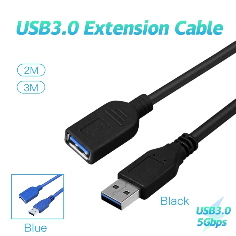 2M/3M USB 3.0-Verlängerungskabel Super Speed USB-Kabelverlängerung USB 3.0 A-Stecker auf A-Buchse bis zu 5 Gbit/s für PC-Festplattenverbindung Image