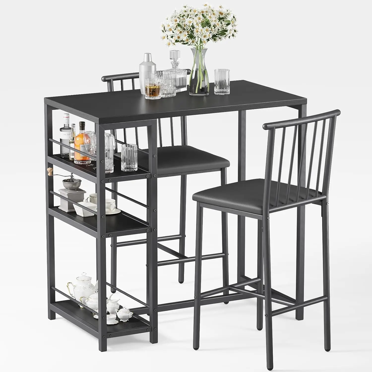 Bartisch-Set, 3-teilig, mit Barhocker-Set, Küchentisch mit Stühlen für Küche, Esszimmer, Bistro, Esstisch