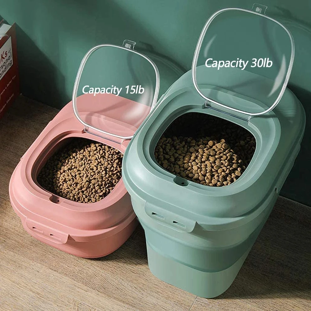 Récipients pliables de stockage de nourriture pour animaux de compagnie, grande capacité, hermétique, chien, chat, stockage de nourriture sèche, seau scellé, accessoires pour animaux de compagnie