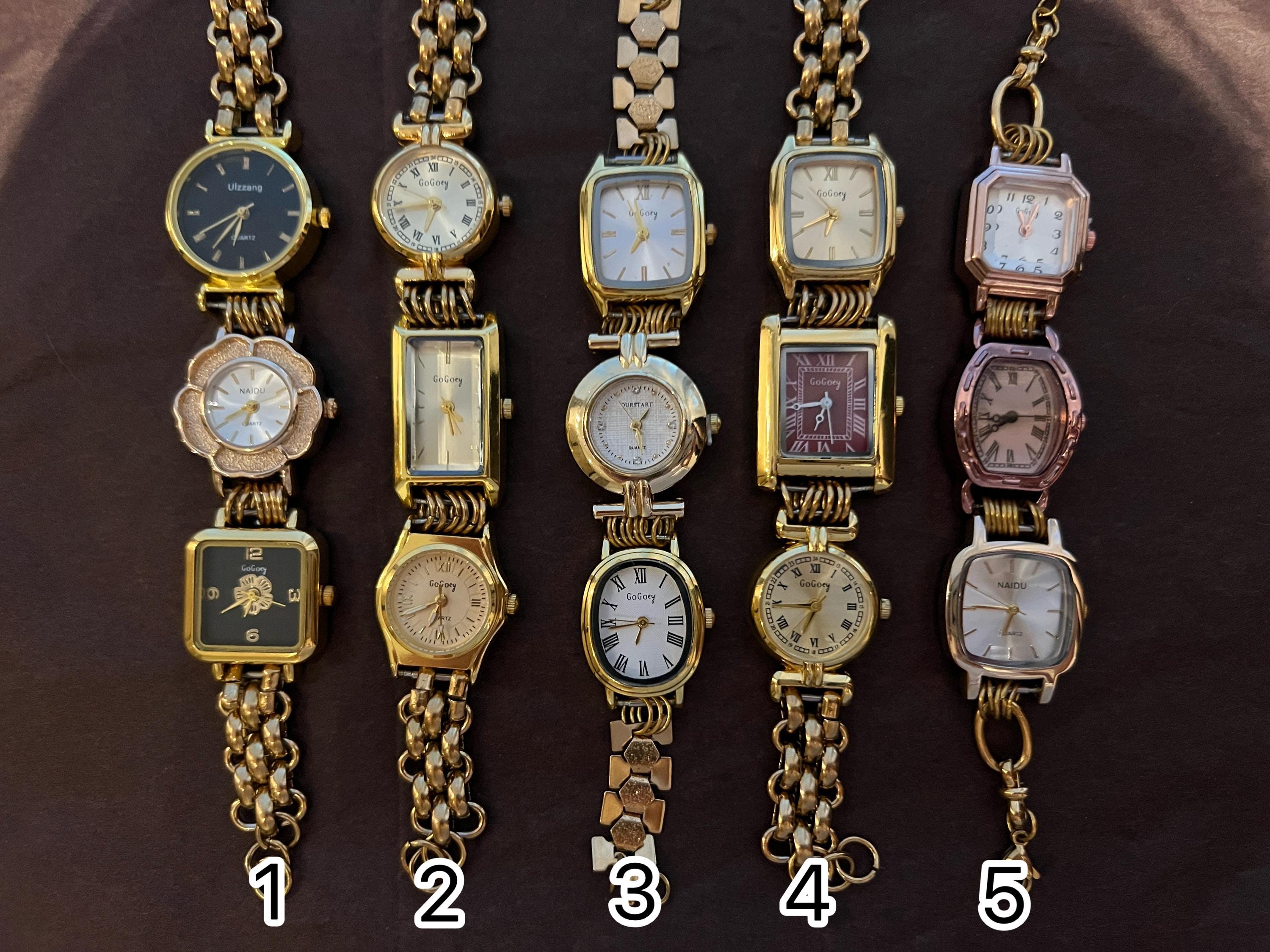 Bracciale con orologio punk in oro, orologio multiplo unico, orologio unisex audace, orologio da polso in oro e rosso, orologio retrò con catena in or