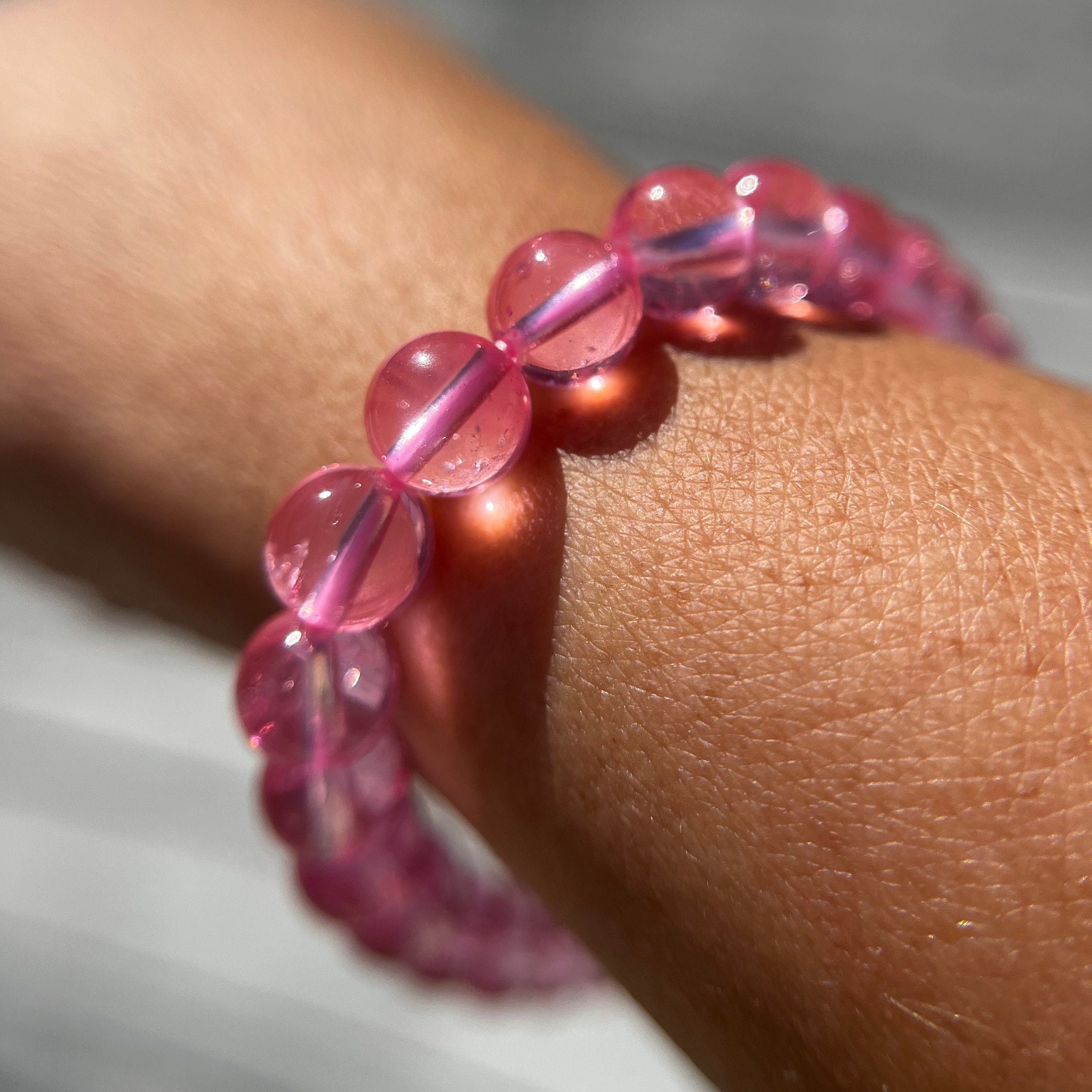 Braccialetto di topazio rosa brillante di altissima qualità con perline da 5 mm, 7,5 mm, 9 mm, 10 mm, 10,5 mm, 11 mm o 11,5 mm