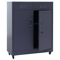 Mendler Aktenschrank HWC-O89, Stahlschrank Büroschrank, Rollen Türen Schubladen abschließbar Metall 116x90x40cm ~ dunkelgrau Image