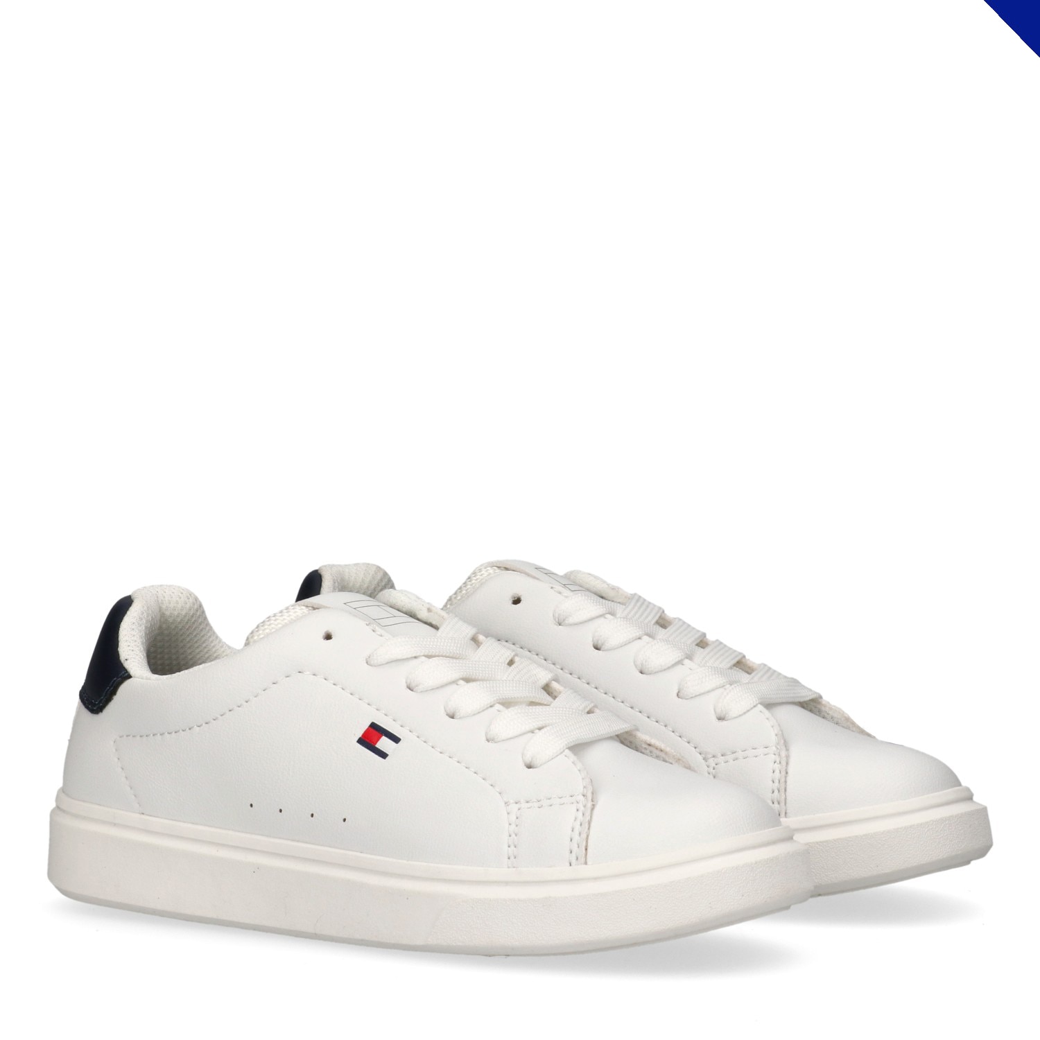 Sneaker TOMMY HILFIGER, Herren, Gr. 37, weiß, blau, Lederimitat, Schuhe Sneaker, Schnürschuh, Halbschuh Retro Sneaker mit Logoverzierung