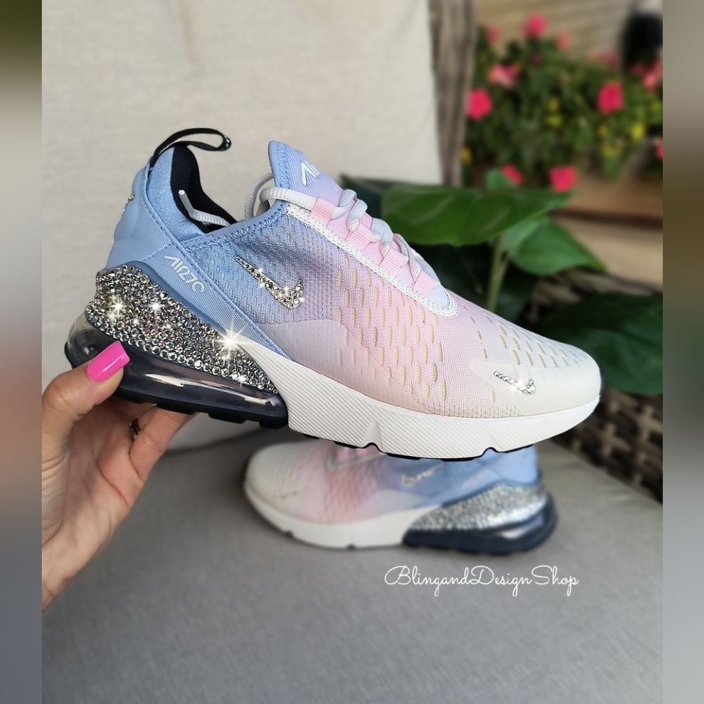 Nike Shoes | Bling Ombre Nike Air Max 270 Womens Sneakers Shoes Customized With Crystals | Color: Blue/Pink | Size: Various