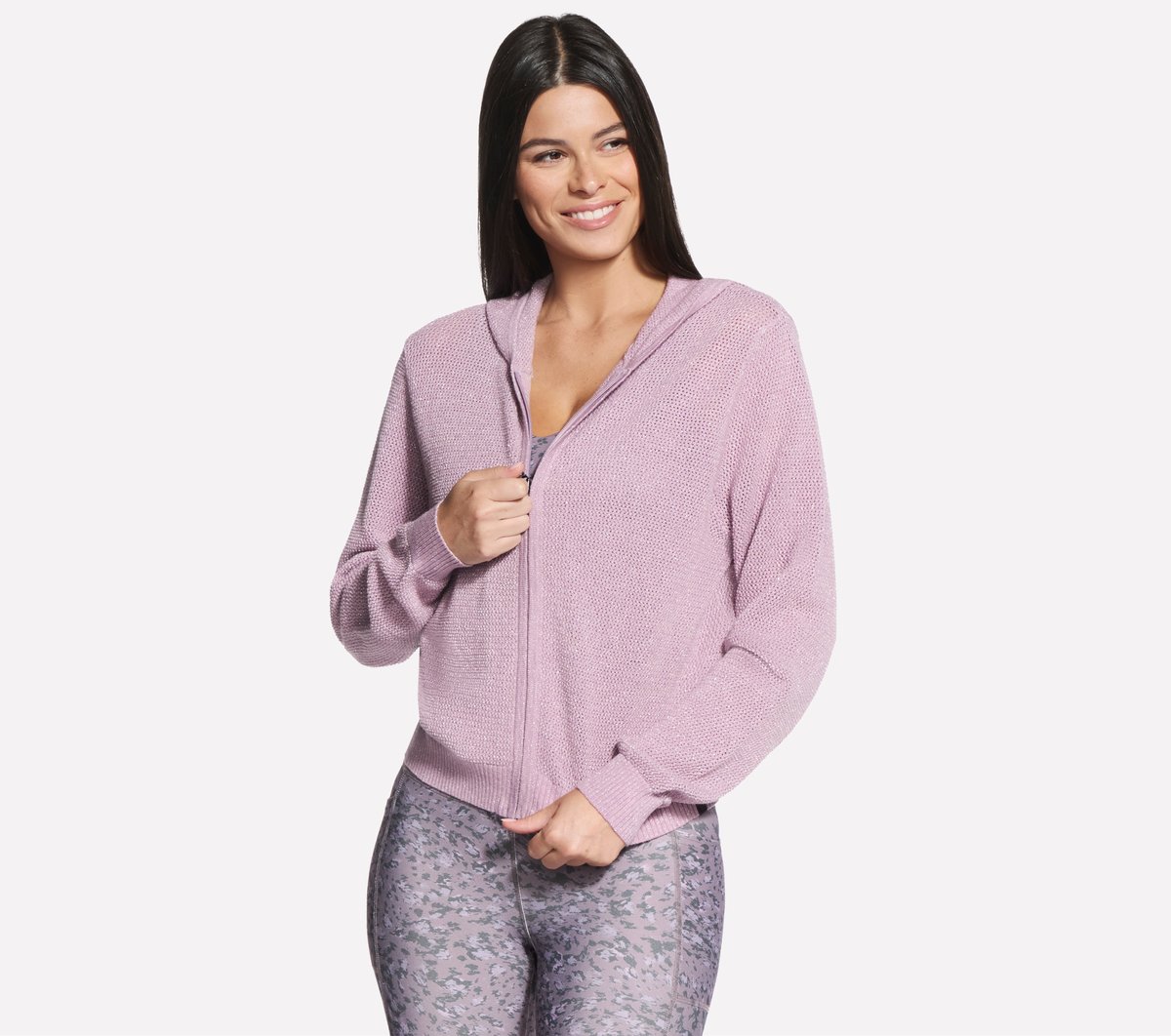 Skechers Women's Shine Hooded Full Zip Jacket | Size XL | Mauve/Purple | Cotton/Cotton/Nylon