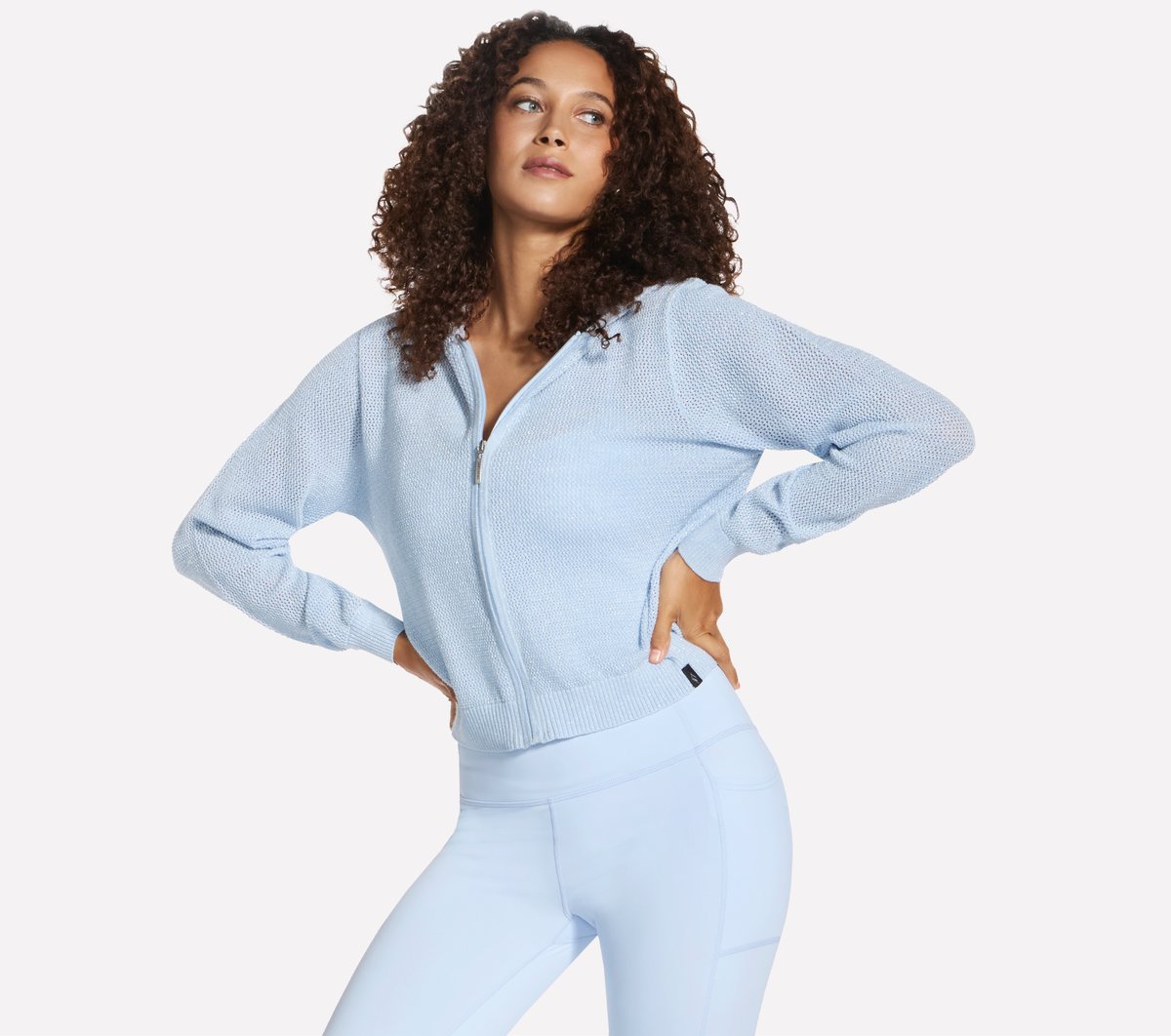 Skechers Women's Shine Hooded Full Zip Jacket | Size Medium | Sil/White/Blue | Cotton/Cotton/Nylon