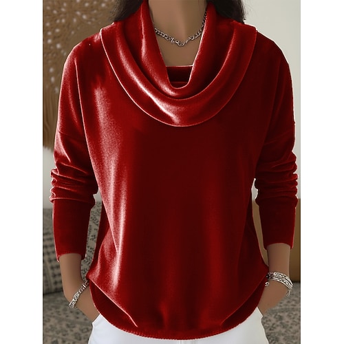 Neujahr Damen Samt Elegant Wasserfallausschnitt Abendgesellschaft Hochzeitsgast Ferien Blau Wein Smaragdgrün Purpur Gold Herbst Winter Image