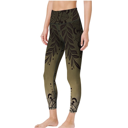 Damen Gym Sport leggings Yogahose Hoher Taillenbund Elasthan Purpur Gelb Rot Kurz geschnittene Leggings Mandala Bauchkontrolle Kolbenheber Kleidung Yoga Fitness Fitnesstraining Laufen / Hochelastisch Image