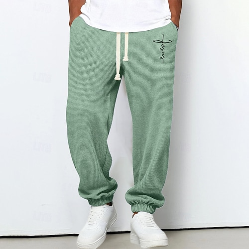 Herren Jogginghose Hose Waffelhose Kordelzug Tasche Elastischer Bund Kreuz Komfort Weich Outdoor Täglich Ferien Mode Klassicher Stil Dunkelbraun Schwarz Mikroelastisch Image