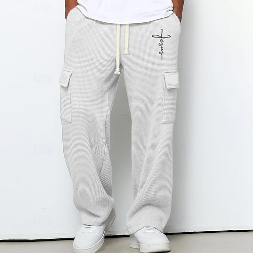 Herren Cargo-Jogginghose Jogginghose Hose Gerade geschnittene Sweatpants Waffelhose Kordelzug Tasche Elastischer Bund Kreuz Komfort Weich Outdoor Lässig Täglich Mode Klassicher Stil Dunkelbraun Image