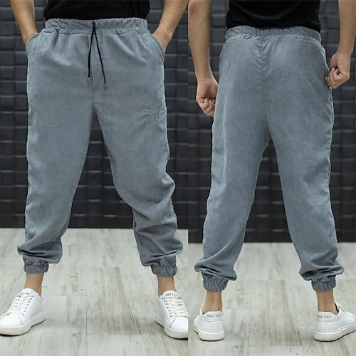 Herren Jogginghose Hose Cordhose Kordelzug Tasche Elastischer Bund Einfach Komfort Atmungsaktiv Volle Länge Outdoor Täglich Ferien Urlaub Mode Schwarz Gelb Unelastisch Image