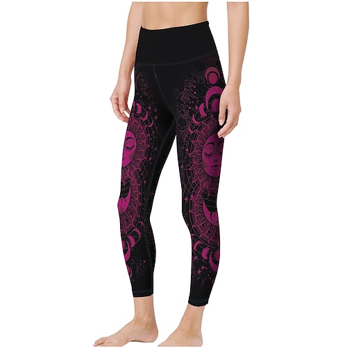Damen Gym Sport leggings Yogahose Hoher Taillenbund Elasthan Weiß Grün Gelb Kurz geschnittene Leggings Galaxy-Print Bauchkontrolle Kolbenheber Kleidung Yoga Fitness Fitnesstraining Laufen / Sportlich Image