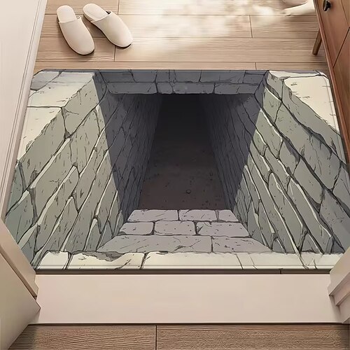 3D-Optische Illusion Fußmatte Visuelle Falle Fußmatte Rutschfest Wasserabsorbierend für Badezimmer Dusche Eingangsbereich Innen Außen Diatomaceous Earth Schnell trocknend Absorbierend 20 x 31 Zoll Image