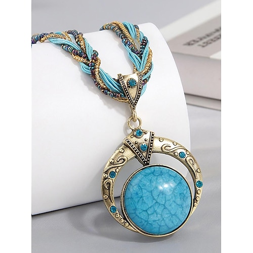 Damen-Halskette im Boho-Stil aus einer Legierung mit mehrfarbigem Perlenseil, einzigartigem Anhängerdesign, perfekt für Freizeit und Festivals Image