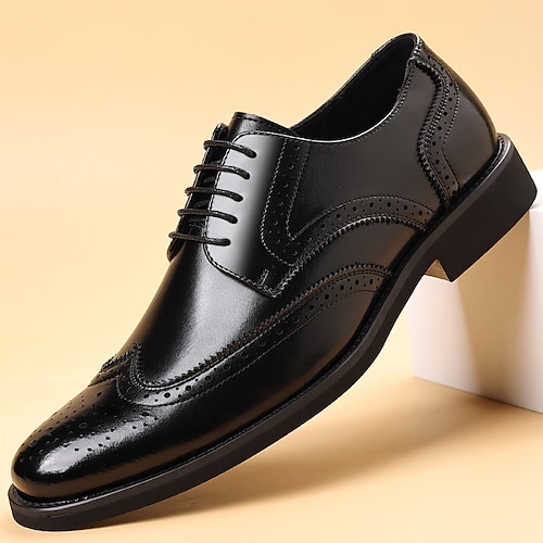 Braune Herren-Brogues aus Kunstleder, klassisches Wingtip-Design, formelle und legere Schuhe für Büro und besondere Anlässe Image