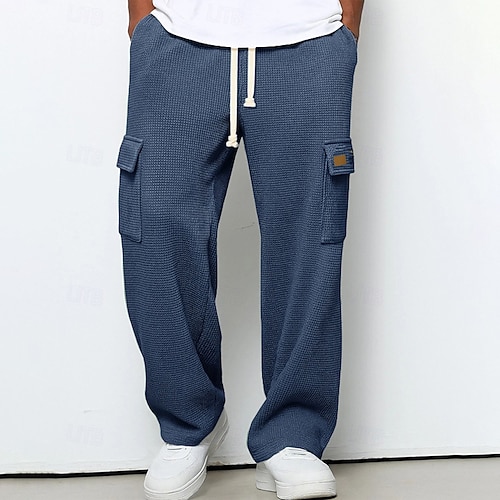Herren Cargo-Jogginghose Jogginghose Hose Gerade geschnittene Sweatpants Waffelhose Kordelzug Tasche Elastischer Bund Einfach Komfort Weich Outdoor Lässig Täglich Mode Klassicher Stil Dunkelbraun Image
