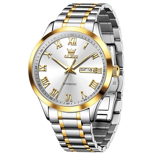 Die neue Olevs Herren Business Uhr mit Edelstahlarmband leuchtendem Kalender und Tagesanzeige automatische mechanische Uhr römisch einfach und modisch wasserdichte Sport Herrenarmbanduhr