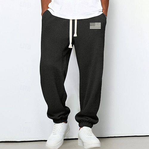 Herren Jogginghose Hose Waffelhose Kordelzug Tasche Elastischer Bund Einfach Komfort Weich Outdoor Lässig Täglich Mode Klassicher Stil Dunkelbraun Schwarz Mikroelastisch Image