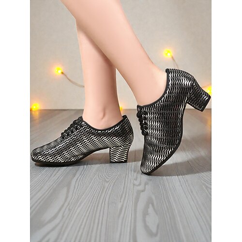 Holografische Damen-Schnürschuhe für professionellen Tanz – leicht und bequem für den Ballsaal Latein-Übungsschuhe für Damen, flexible Sohle, trendiges, schillerndes Muster fürs Training Image